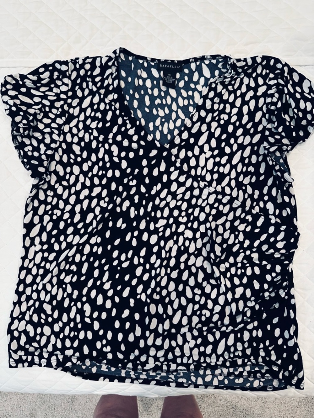 Rafaella Black & White Dotted Short Sleeve Blouse